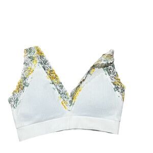 Victoria's Secret PINK Floral Lace Trim Bralette White/Yellow/Green Floral Small